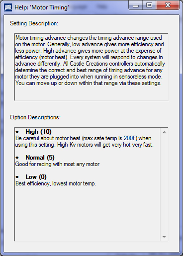 Brushless Motor timing selection